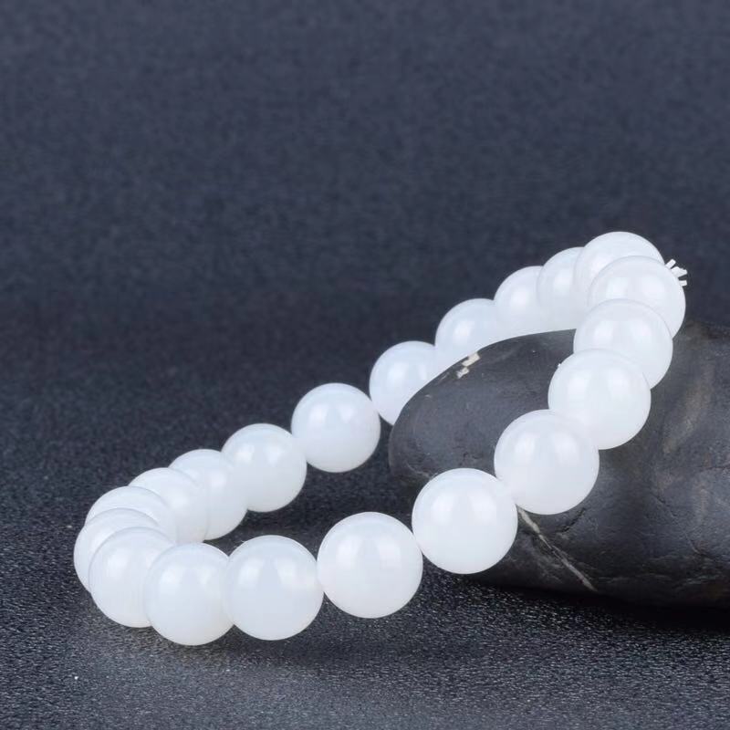 Hotan White Jade Goat Fat Round Bead Bracelet - Image 5