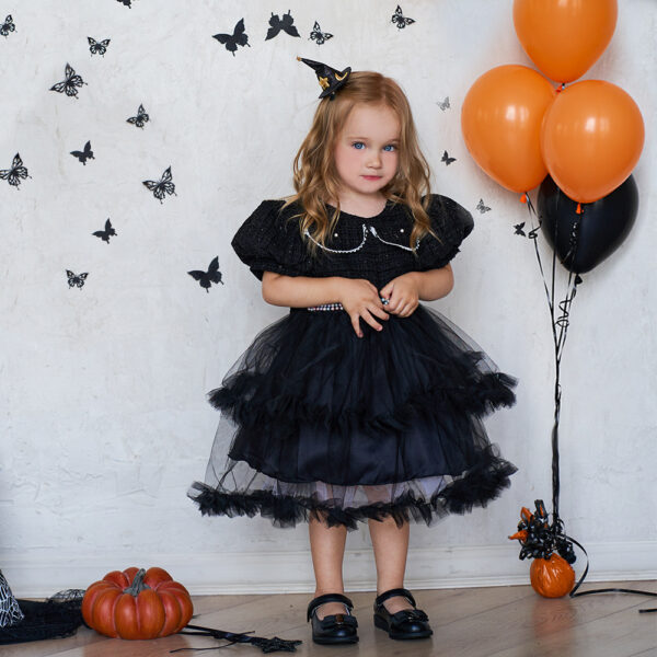 Girls' Fashion Halloween Mesh Stitching Puff Sleeve Dress - Image 8