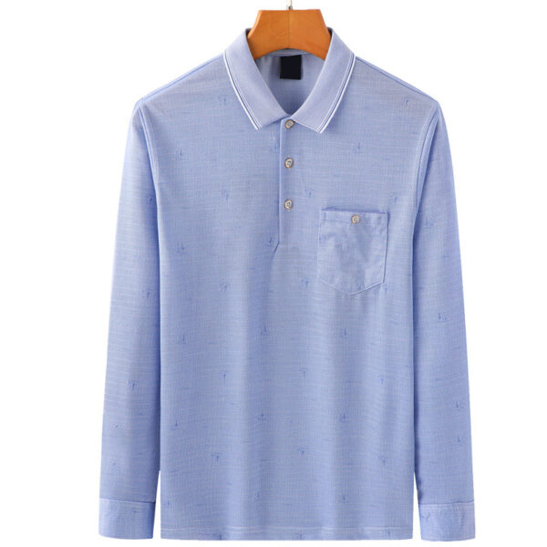 Dad Wears A Long-sleeved T-shirt With Thin Spring And Autumn Lapels - Image 2