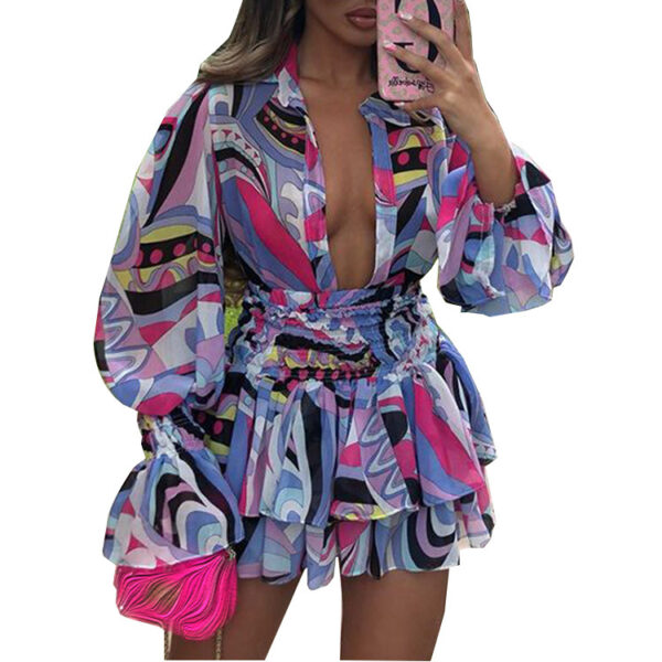 V-neck Printing Temperament Short Dresses For Women - Image 2