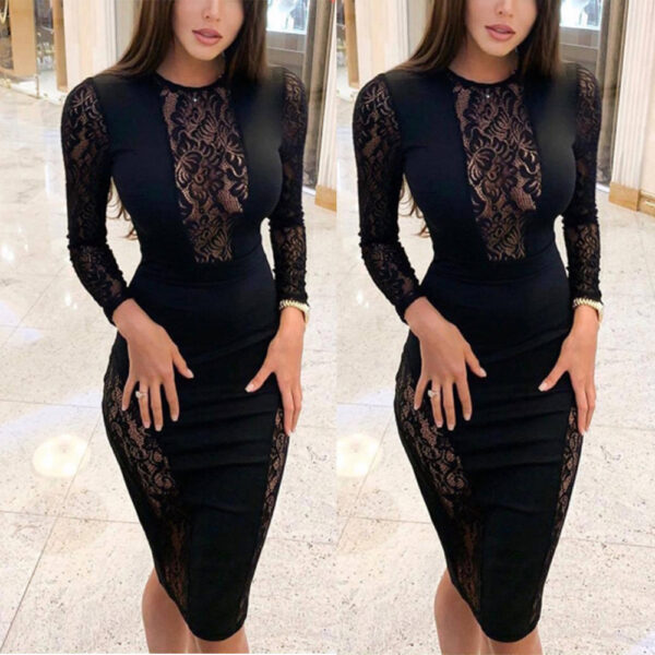 Women's Round Neck Solid Color Slim Pencil Dress