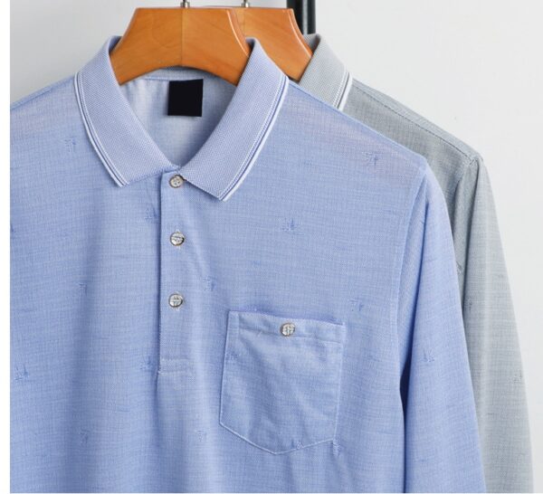 Dad Wears A Long-sleeved T-shirt With Thin Spring And Autumn Lapels - Image 7