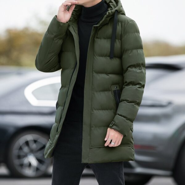 Long Hooded Jacket Men Winter Warm Windproof Coat Fashion Solid Color Clothes Outdoor - Image 3