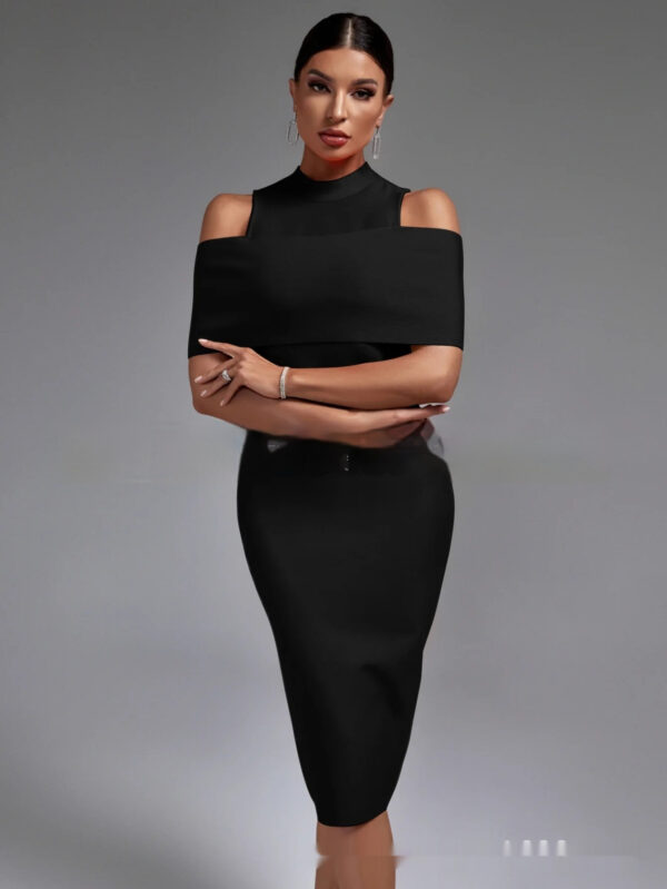 Shoulder-baring Slim-fit Solid Color Stretch Evening Dress - Image 4