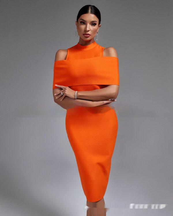 Shoulder-baring Slim-fit Solid Color Stretch Evening Dress - Image 8