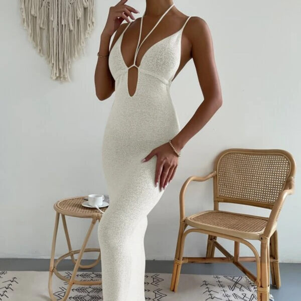 Pure Desire Hollow Out Strap Halter Spaghetti Straps Stitching Dress - Image 2