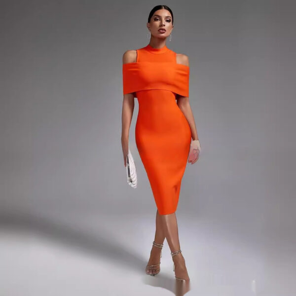 Shoulder-baring Slim-fit Solid Color Stretch Evening Dress - Image 5