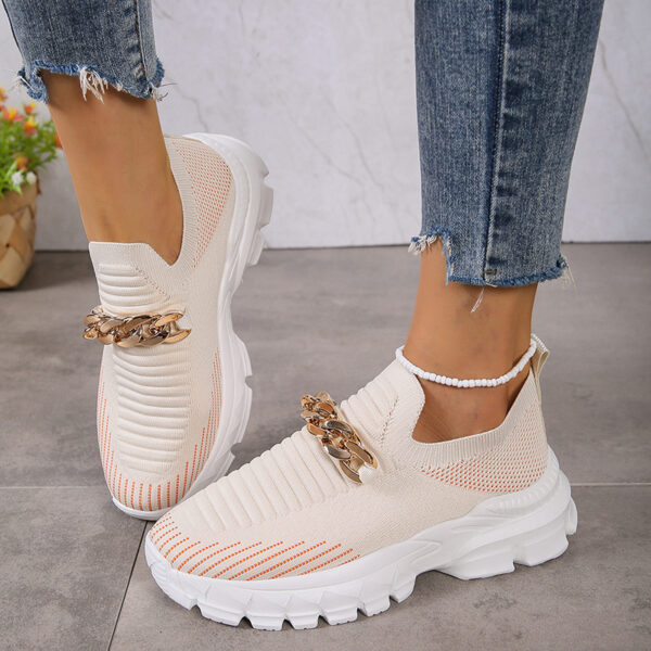 Fashion Chain Design Mesh Shoes For Women Breathable Casual Soft Sole Walking Sock Slip On Flat Shoes - Image 7