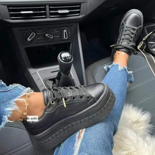Chunky Heel Shoes Ankle Boots Lace-up Sneakers For Women - Image 4