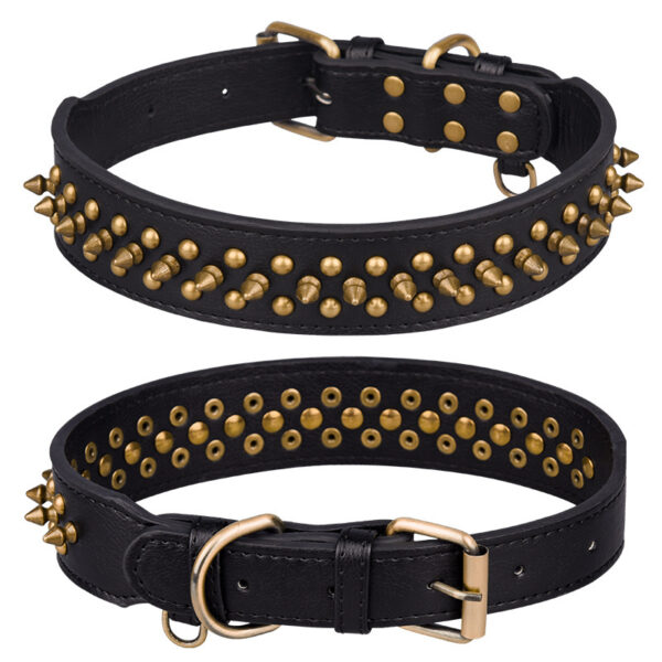 Rivets Medium And Large Leather Pet Collar - Image 5