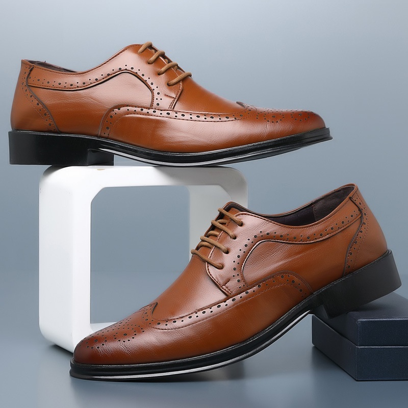 Block Carved Casual Leather Shoes For Men - Image 3