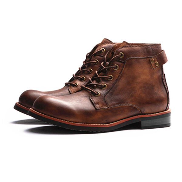 Retro Boots Men Lace-up Leather Ankle Boots Low Heel Motorcycle Shoes - Image 2