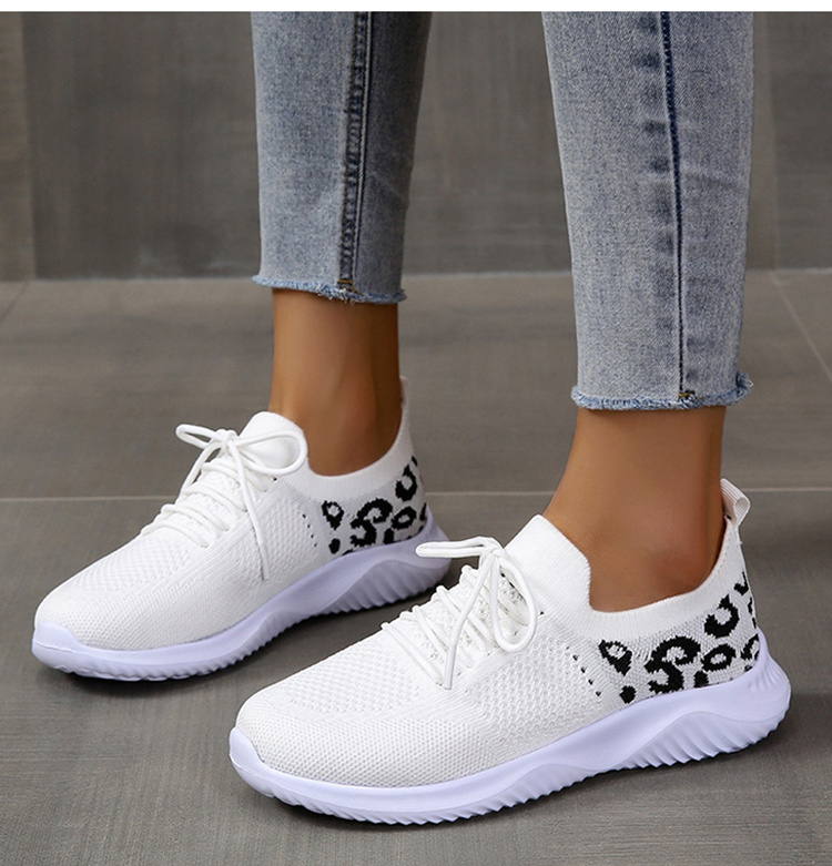 White Shoes Women Leopard Print Lace-up Sneakers Sports - Image 9