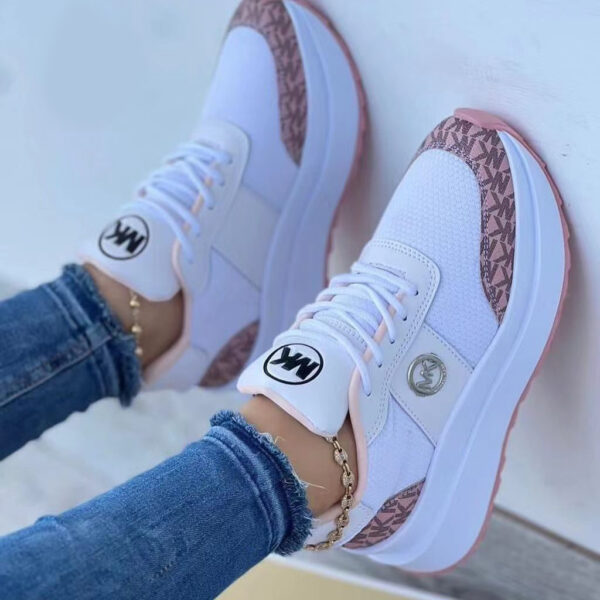 Casual Lace-up Sports Shoes Thick-soled Color-blocked Round-toe Sneakers Outdoor Casual Walking Running Shoes - Image 3
