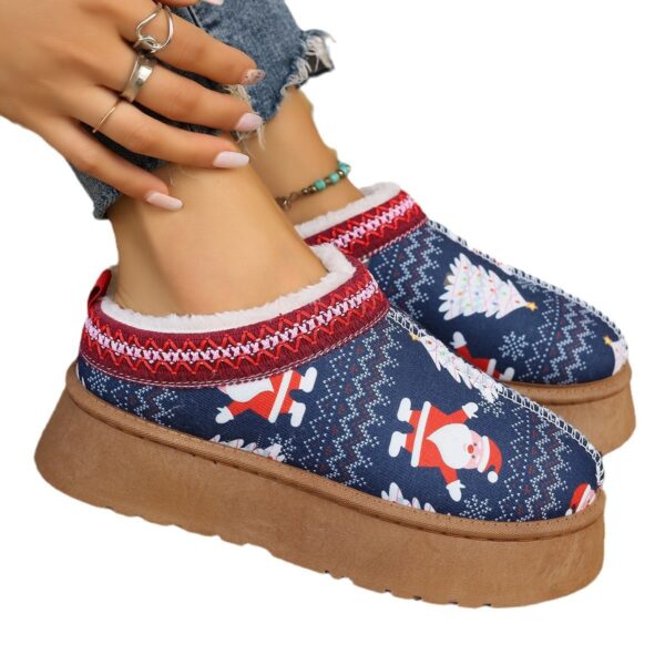 Women's Cartoon Christmas Print Ankle Boots Casual Slip On Plush Lined Home Shoes Comfortable Winter Short Boots - Image 4