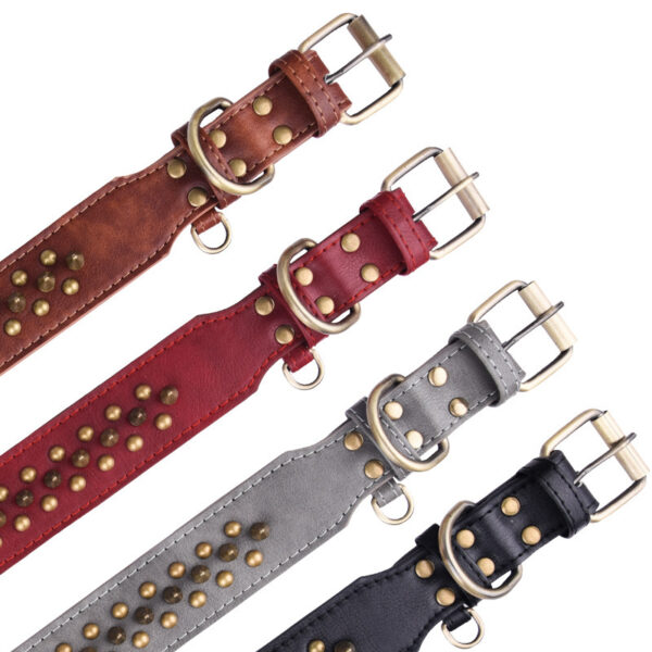 Rivets Medium And Large Leather Pet Collar - Image 7