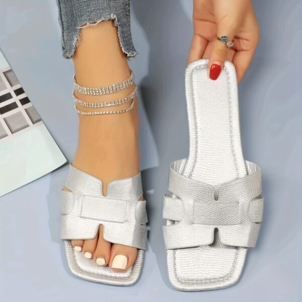 Square Toe Flat Sandals Summer Hollow Out Slides Slippers Women Footwear - Image 5