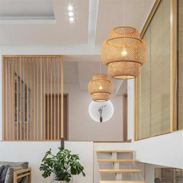 Nordic Bamboo Weaving B&B Inn Bamboo Art Chandelier - Image 3
