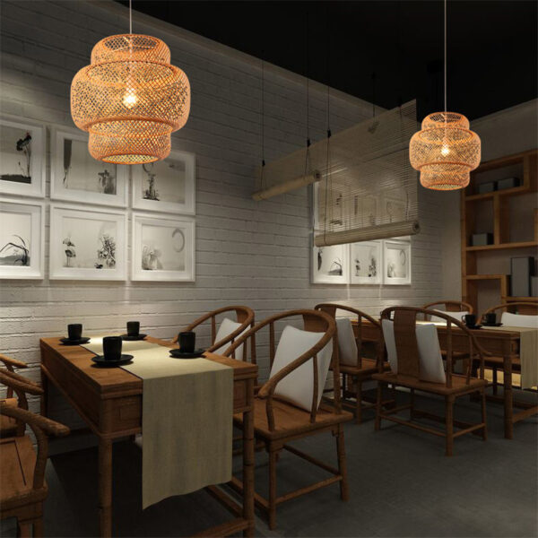 Nordic Bamboo Weaving B&B Inn Bamboo Art Chandelier - Image 8