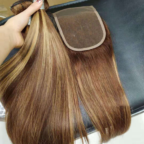 Highlight bundles with closure straight brazilian human hair - Image 2