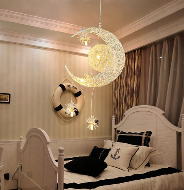 Aluminum Wire Star Moon Chandelier Restaurant Bar Bedroom Warm Lighting Simple Children'S Room Lamps - Image 8