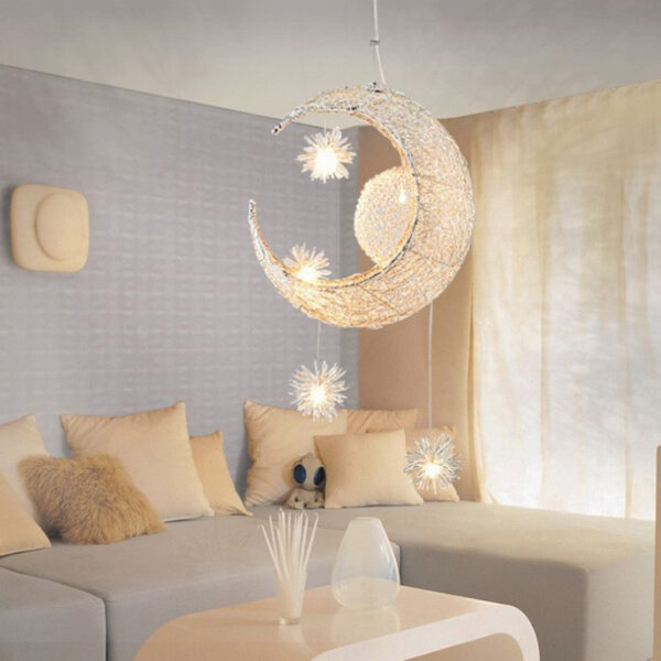 Aluminum Wire Star Moon Chandelier Restaurant Bar Bedroom Warm Lighting Simple Children'S Room Lamps - Image 3