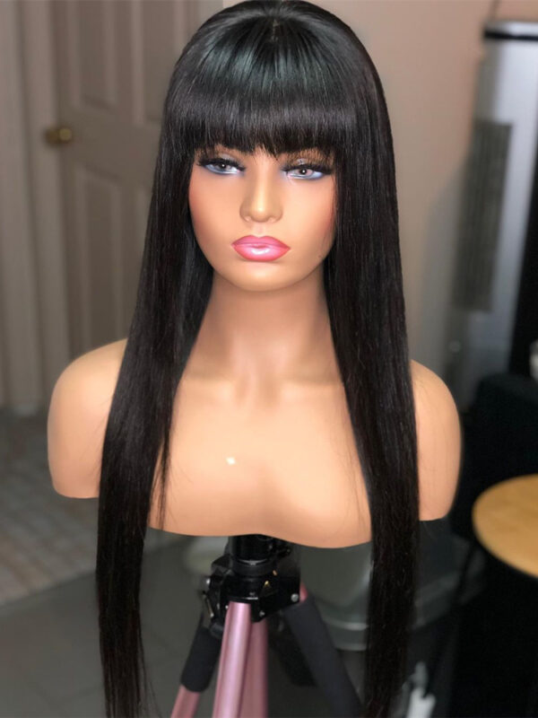 Brazilian Straight Black 100 Real Hair 30Inch Long Bangs Wig - Image 2