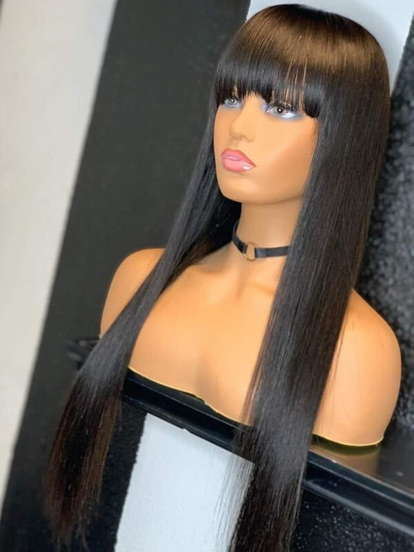 Brazilian Straight Black 100 Real Hair 30Inch Long Bangs Wig - Image 4