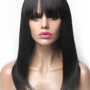 Brazilian Straight Black 100 Real Hair 30Inch Long Bangs Wig