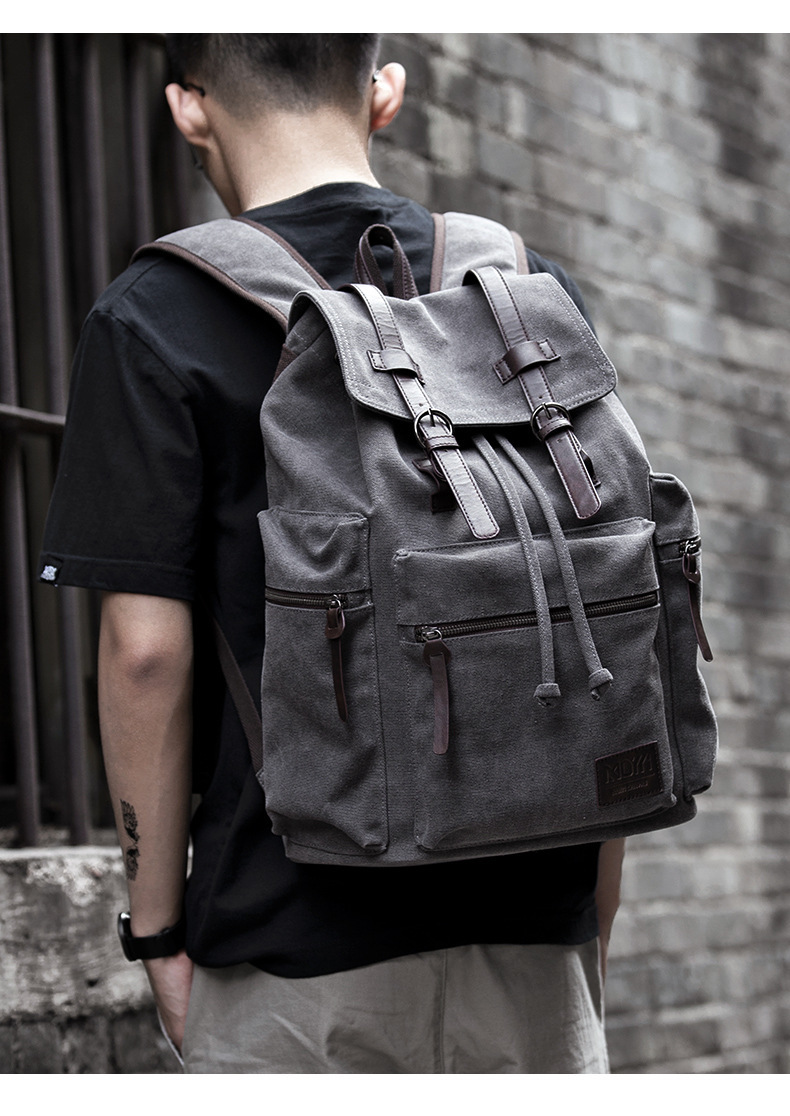 Canvas Backpack Men's Fashion Trend Casual Travel Bag - Image 10