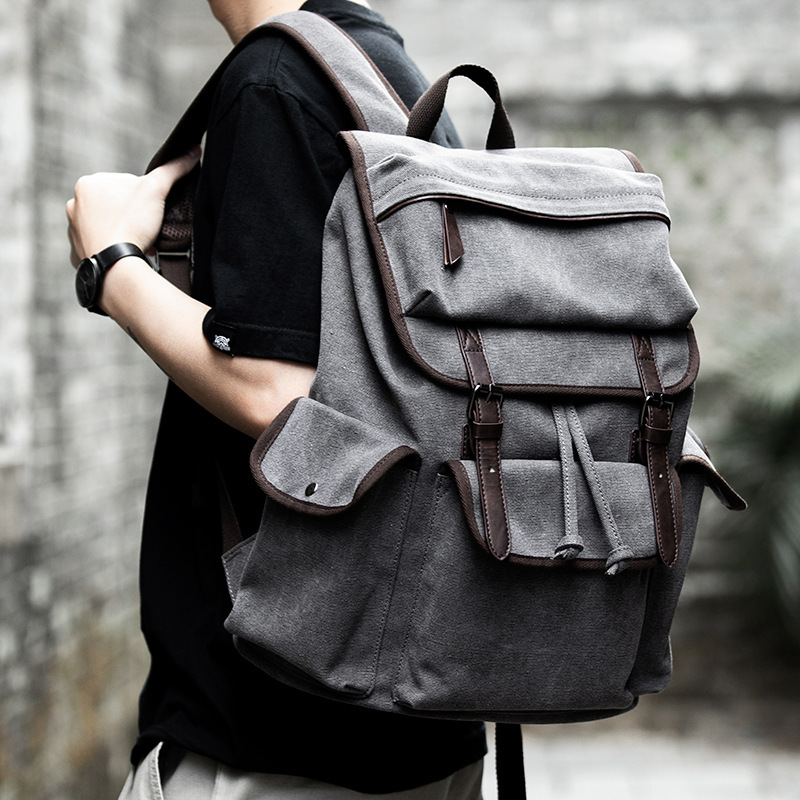 Canvas Backpack Men's Fashion Trend Casual Travel Bag - Image 7