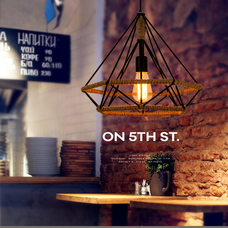 Rustic Twine Lamp Industrial Style Retro Chandelier - Image 5