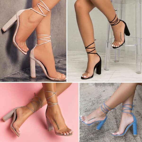 Wish Cross-border Foreign Trade Large Size High Heel Sandals Ladies Thick Heels Fashion Ankle Strap High Heels High Heels - Image 2
