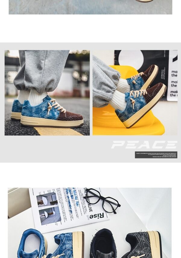 Leisure Denim Board Shoes Men Lace-up Flats Skateboard - Image 7