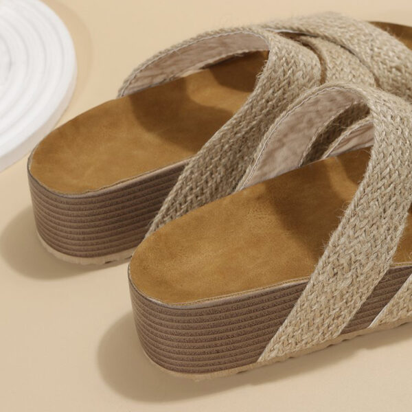 Woven Cross-strap Slippers Summer Platform Sandals Women Flat Beach Shoes - Image 7