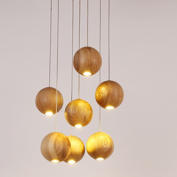 Nordic wood solid wood ball chandelier creative personality living room dining room hanging lamps - Image 4