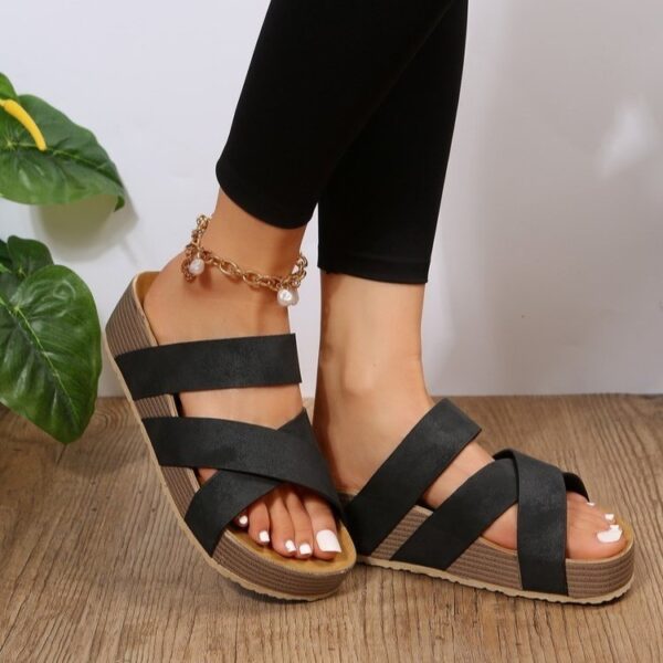 Woven Cross-strap Slippers Summer Platform Sandals Women Flat Beach Shoes - Image 5