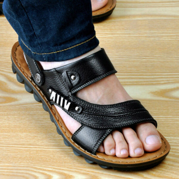 First Layer Cowhide Men's Sandals Beach Shoes Non-slip Slippers - Image 6