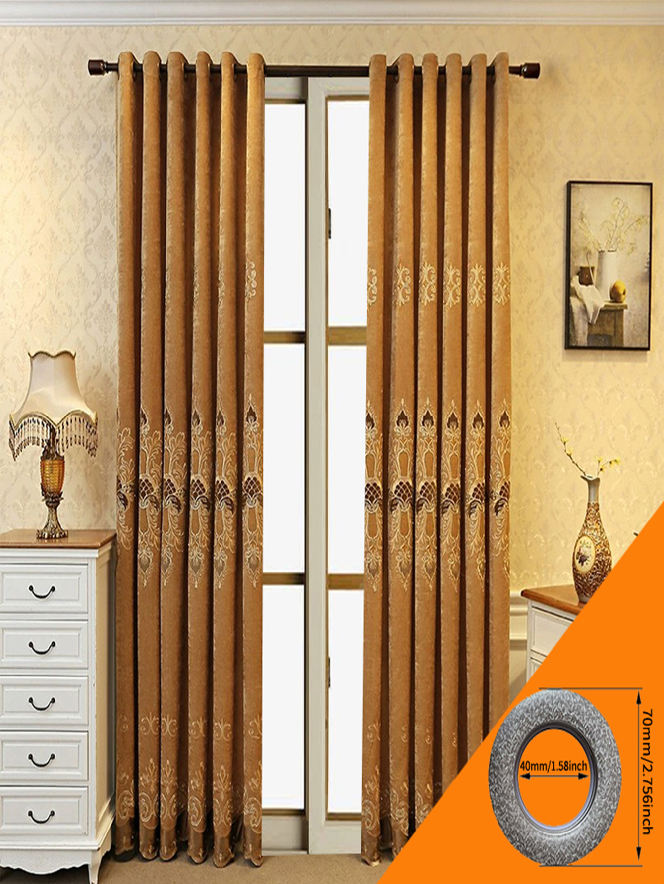 2 Pieces Elegant European Blackout Curtains - Simple Beige Velvet Decor Embroidery, UV Protection, Machine Washable Living Room And Bedroom, Light Control - Image 7