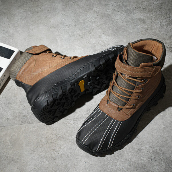 Winter Fleece Lace-up Snow Boots For Men Women Waterproof And Anti-slip Outdoor Work Boot Fashion Warm Mid-tube Cotton Shoes Men - Image 9