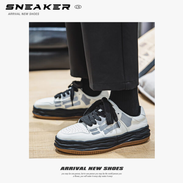 Reflective Bone Retro Platform Sneakers Men - Image 8