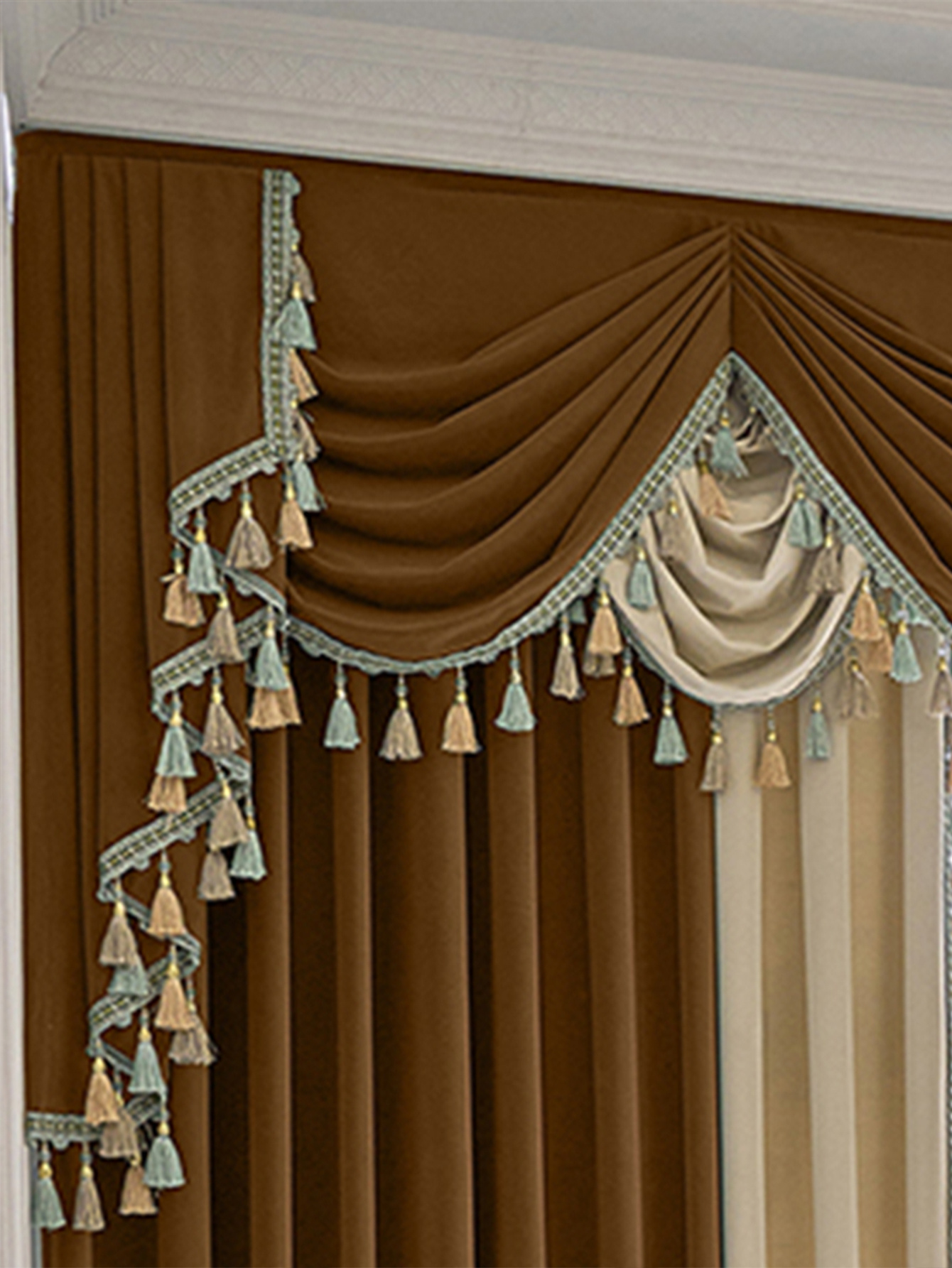 Finished Retro Villa Living Room Bedroom High-grade Thickened Light Luxury Velvet Splicing Curtains, Curtain Drapes Need To Be Purchased - Image 6
