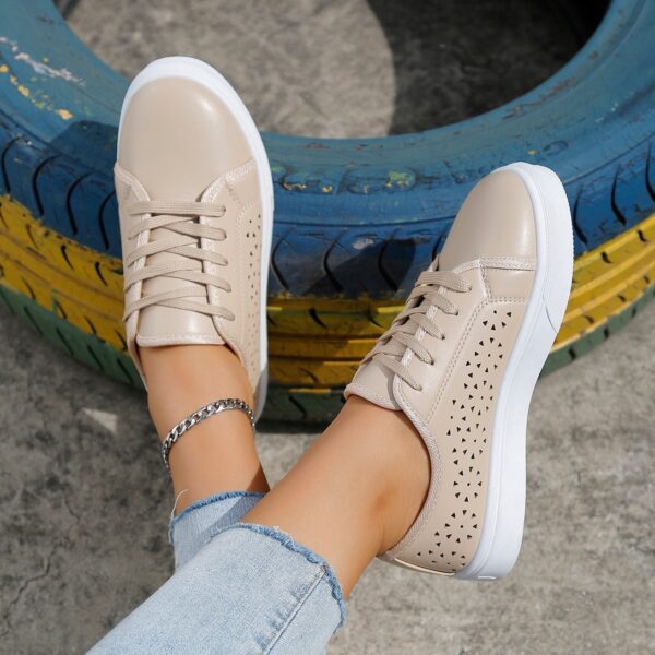 Cutout Flat Shoes Lace-up Hollow Out Walking Shoes For Women Loafers - Image 5