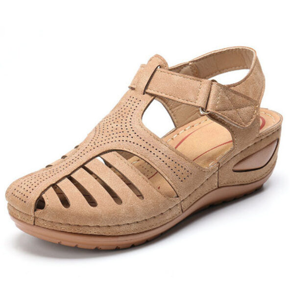 Women's Plus Size Retro Sandals Round Toe Wedge Sandals - Image 6