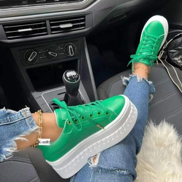 Chunky Heel Shoes Ankle Boots Lace-up Sneakers For Women - Image 2