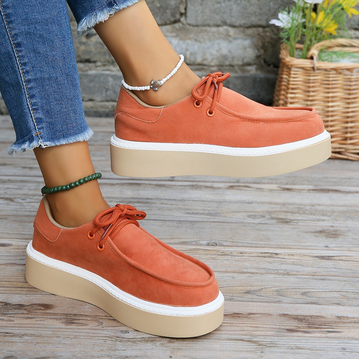 New Thick Bottom Lace-up Flats Women Solid Color Casual Fashion Lightweight Walking Sports Shoes - Image 8