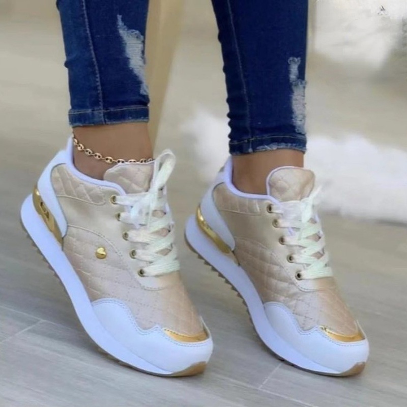 Plaid Sneakers Women Patchwork Lace Up Shoes With Love Decor - Image 4