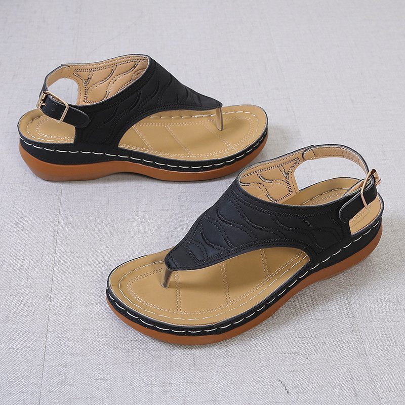 Casual Sandals Women's Wedge Heel Solid Color Flip Flop Sandals - Image 9