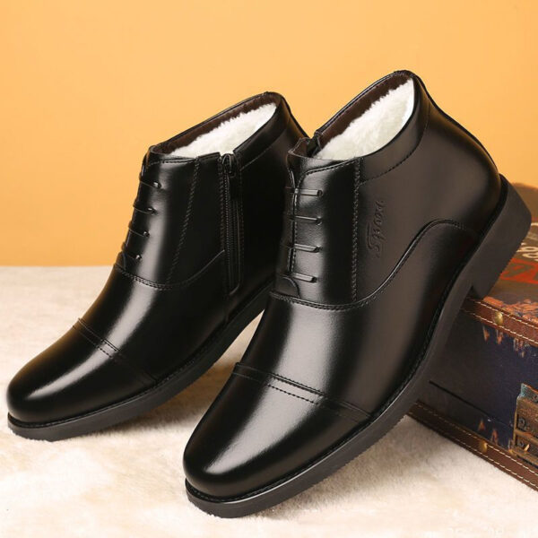 Winter Real Leather With Fleece Lining Men's Cotton Shoes - Image 7