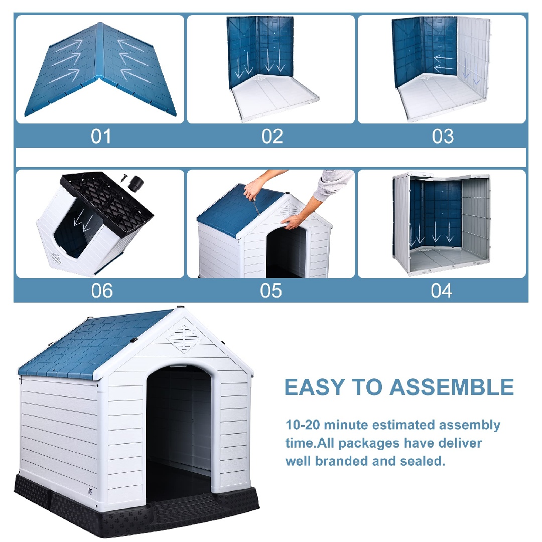Only Supports Self Pickup-Plastic Dog House, Insulated Dog House, Assembled Sturdy Dog Kennel With Elevated Floor And Ventilation For Small To Large Dogs -29 Inch, Blue - Image 3